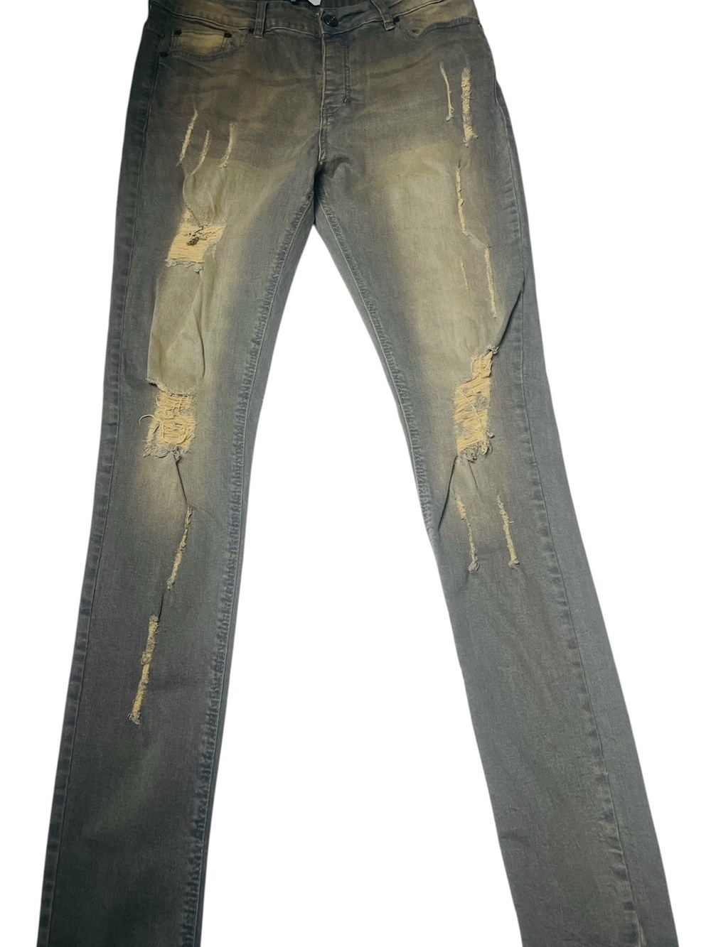 BoohooMAN Olive Green Jeans with Black Leather Logo Patch
